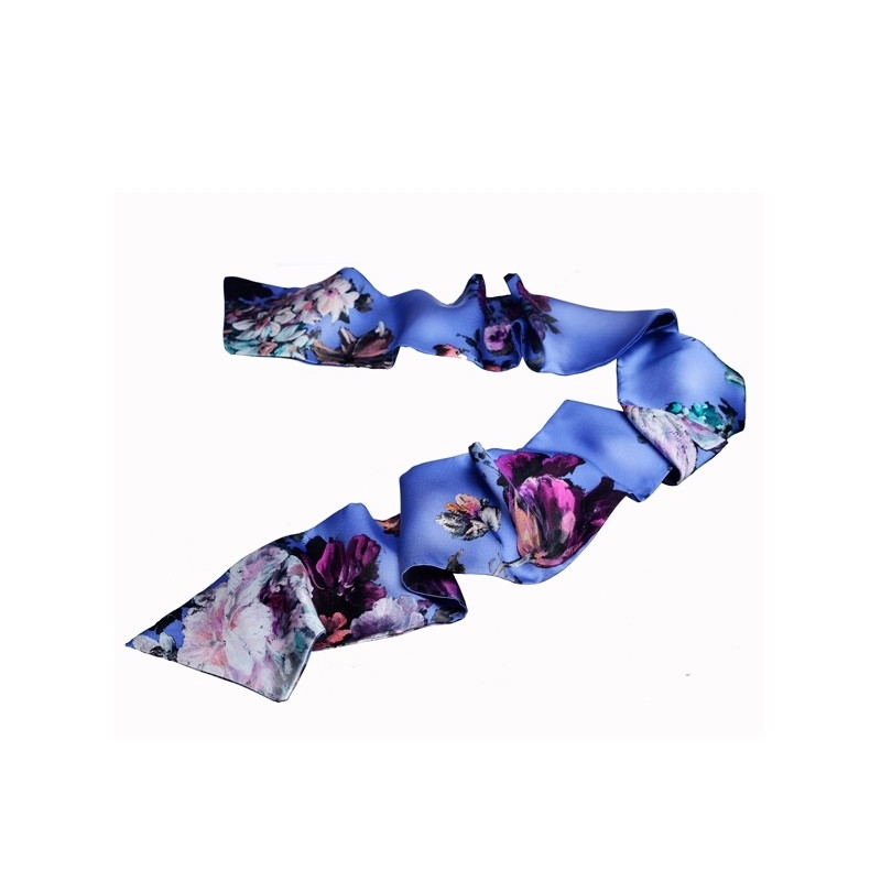 Indigo painted flowers silk scarf