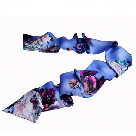 Indigo painted flowers silk scarf
