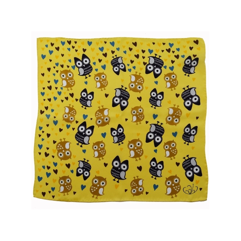 Yellow owls silk scarf