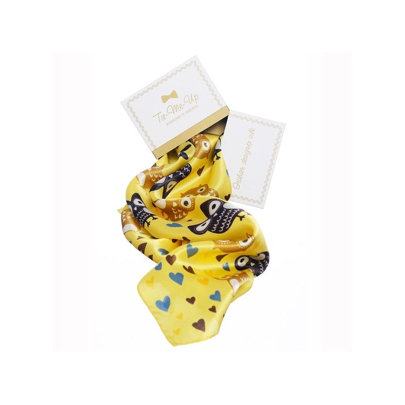 Gift: Yellow Owls Silk Scarf with bow clip
