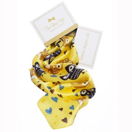 Gift: Yellow Owls Silk Scarf with bow clip