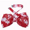 Minnie double bow tie white flowers on red