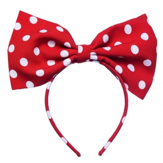 Headband cu fundă Minnie L roșu cu buline albe