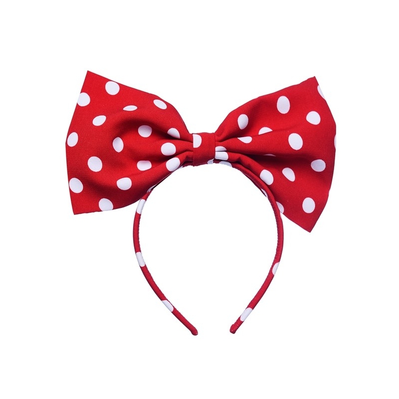 Headband cu fundă Minnie L roșu cu buline albe