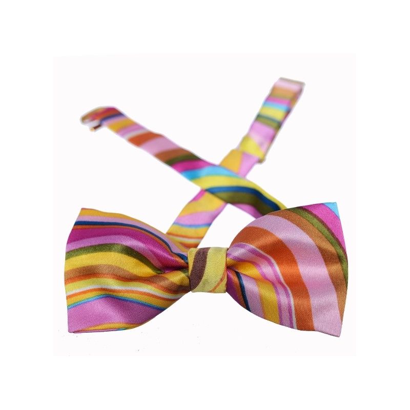 Pink Indo stripes silk bow tie