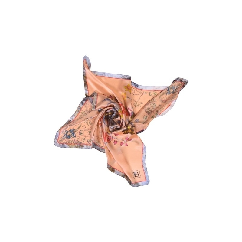 Esarfa matase naturala Laura Biagiotti flori fond piersica