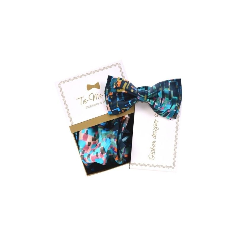Luxury gifts for men: natural silk bowtie and handkerchief Ungaro green W15