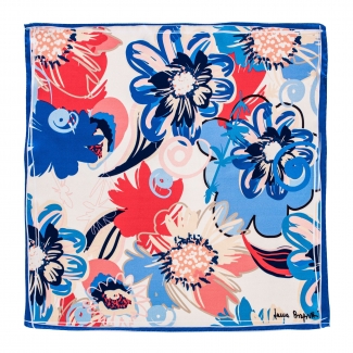 Silk scarf S Flower Kiss blue