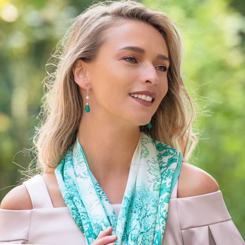 Cercei argint Emerald Cat Eye Drop