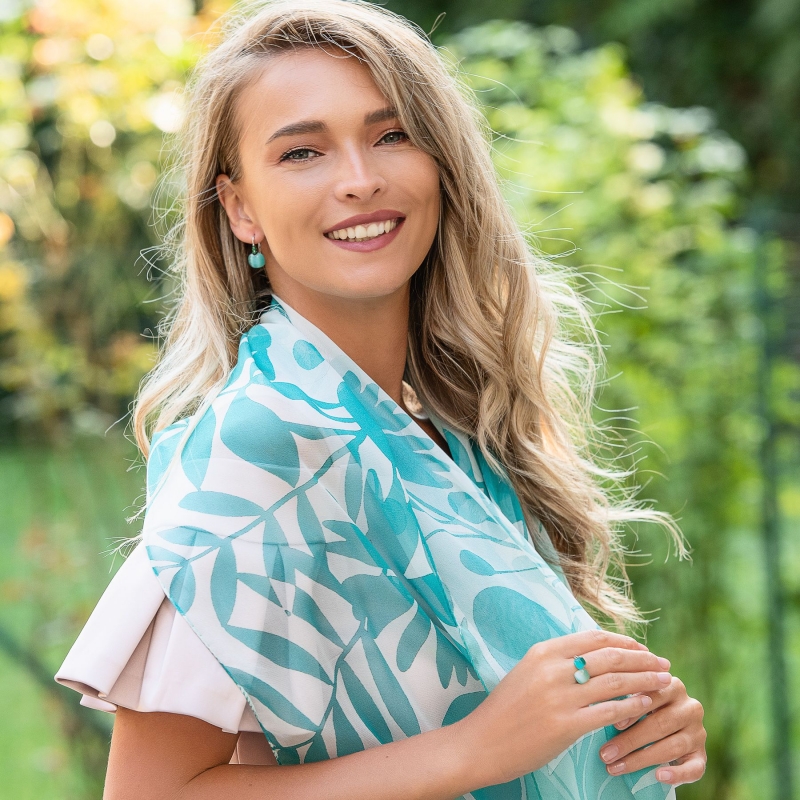 Silk shawl Cool Flowers Mint green