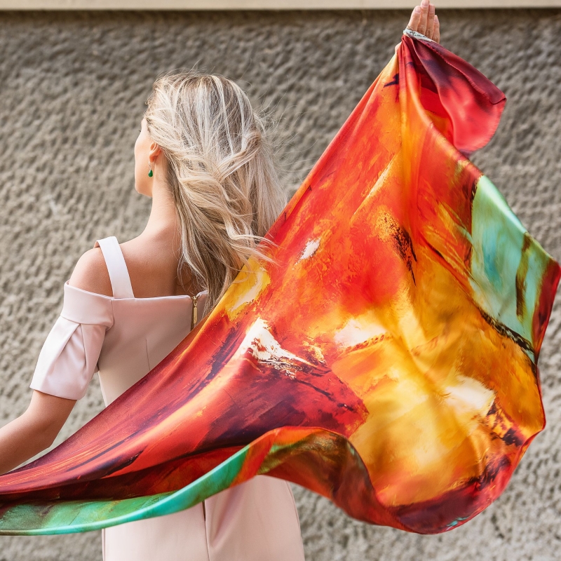 Silk shawl Sunset Aquarella
