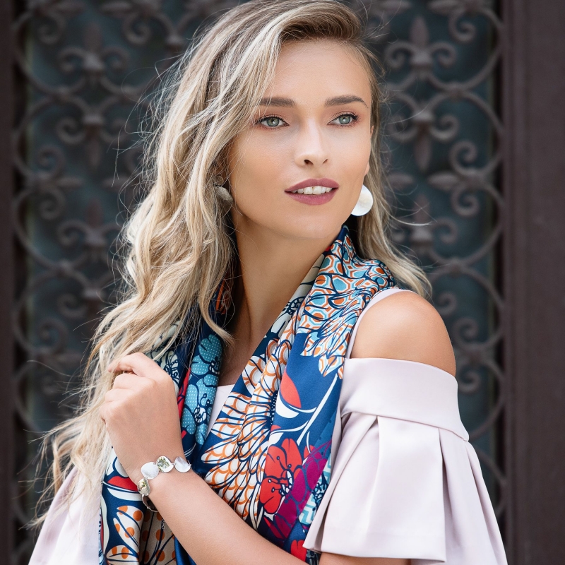 Silk scarf Secret Garden blue