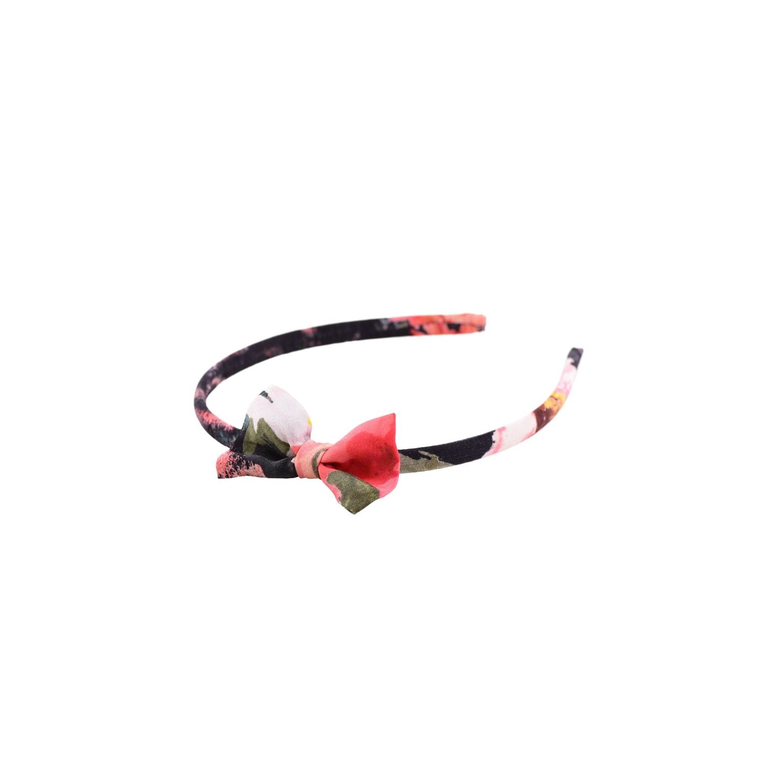 Headband cu fundiţă MC flori corai pe negru