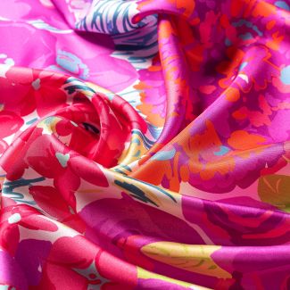 Silk scarf twill Floral Euphoria pink