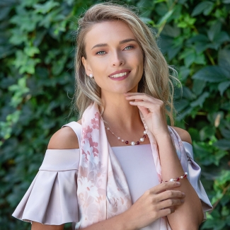 Sterling Silver Necklace with ruby ​​agate and pink quartz