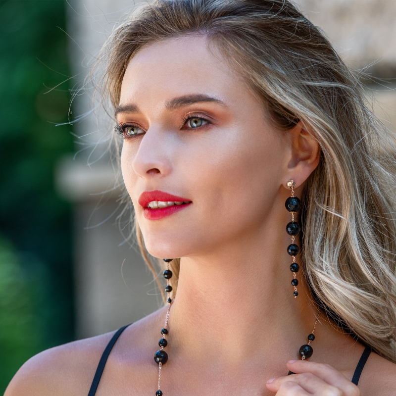 Cercei argint agate negre