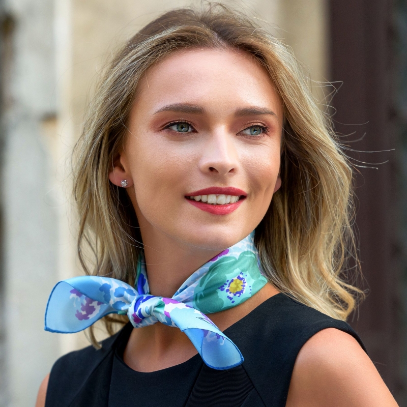 Esarfa matase S twill Chansons d'ete aqua