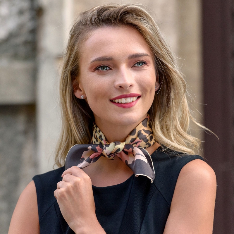 Esarfa matase S twill Animal Print bej