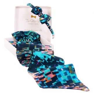 CADOU: Eşarfă mătase naturală cu volan şi headband Toscana Blues