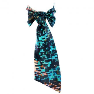 CADOU: Eşarfă mătase naturală cu volan şi headband Toscana Blues