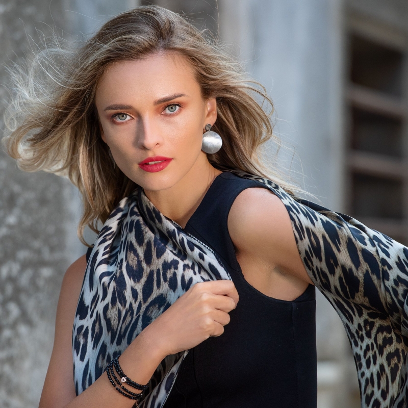 Set Sal si Masca Matase Animal Print black