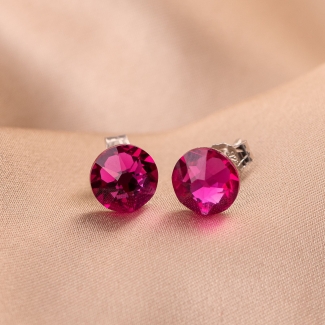Silver Earrings Crystal Fuchsia