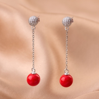 Silver earrings red coral My Way