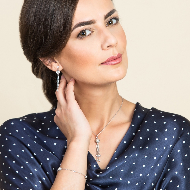 Set cercei, bratara si colier argint Cocktail Pearls