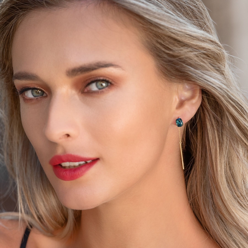 Cercei argint Swarovski Indicolite gold