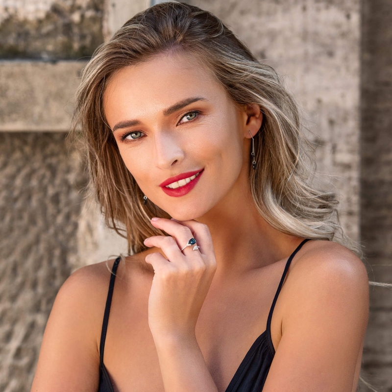 Inel argint reglabil Swarovski Bermuda Blue Drop