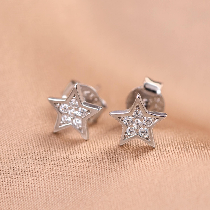 Cercei argint Minimal White Star