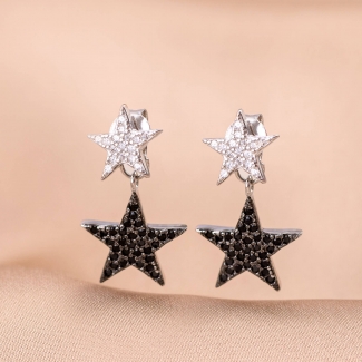 Cercei argint Black & White Stars zirconia