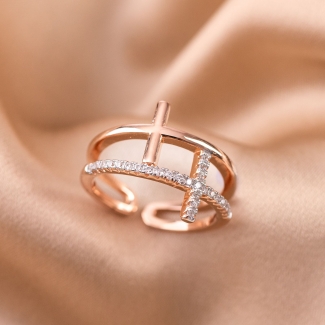 Inel reglabil argint Crosses White