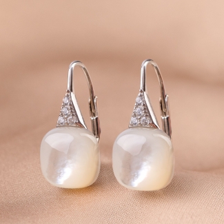 Cercei argint Milky White Cat Eye