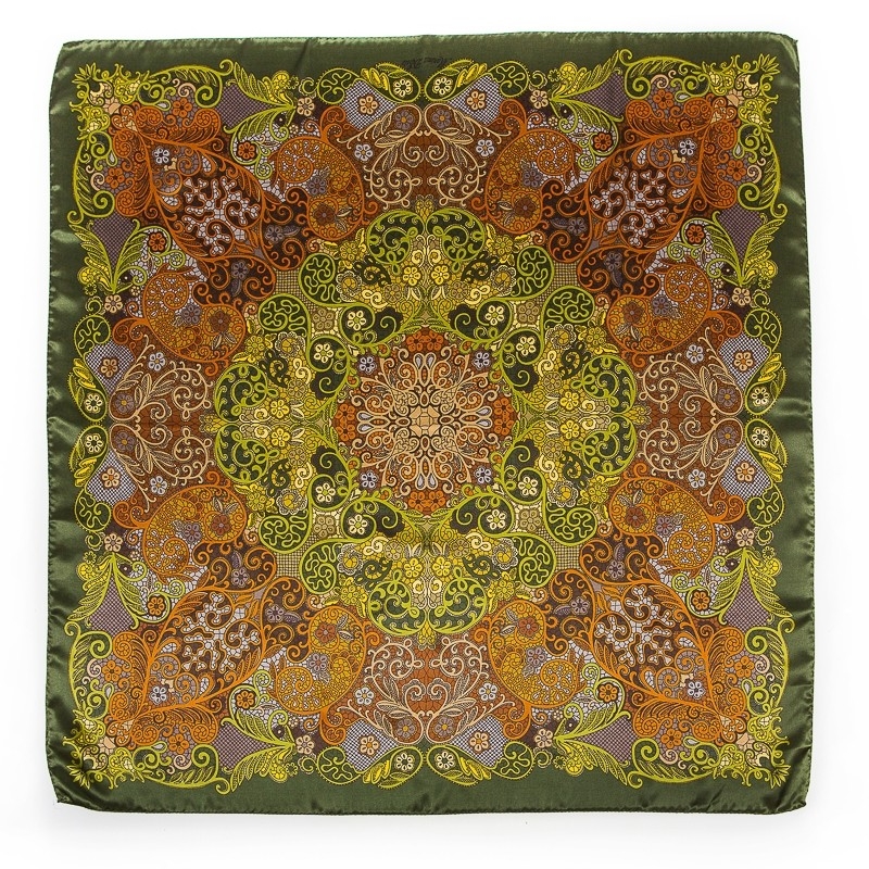 Esarfa matase naturala Marina D'Este paisley olive