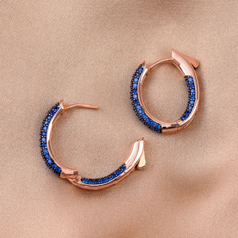 Cercei argint Creole Fashion blue zirconia