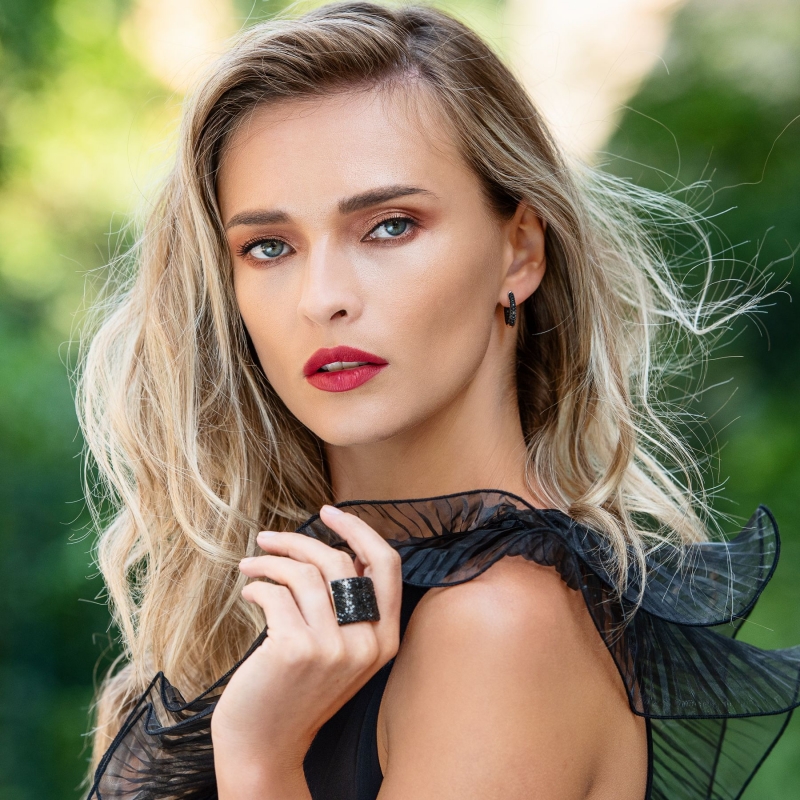 Cercei argint Creole Fashion black zirconia