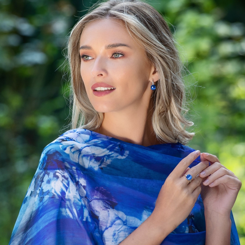 Gift Sterling 925 Silver Earrings and Ring Beauty Blue Tanzanite Cat Eye faced