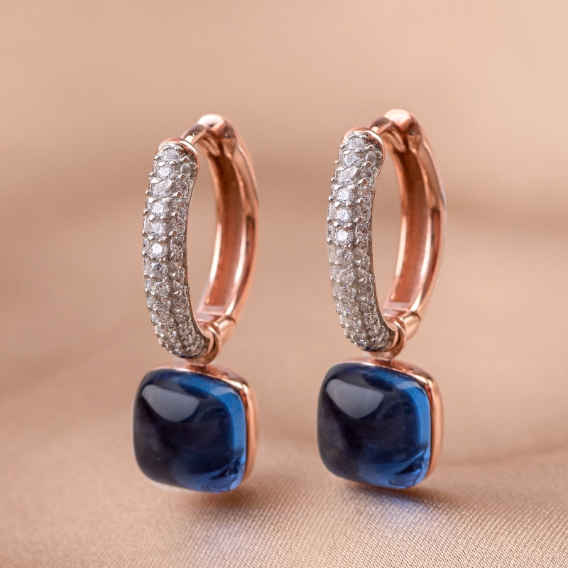 Gift Sterling 925 Silver Earrings and Necklace Temptation Blue Velvet Cat Eye