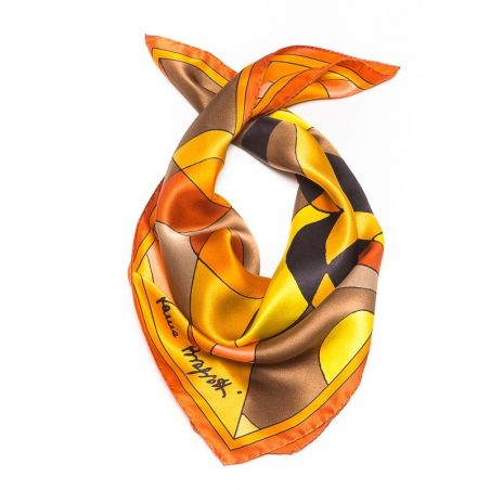 Luxury Gift: Silk Scarf Laura Biagiotti golden abstract and silk bow clip
