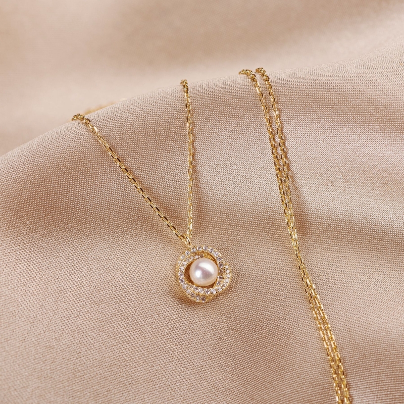 Colier argint Flower Pearl