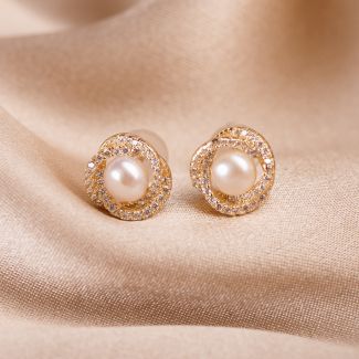Sterling Silver Earrings Flower Pearl