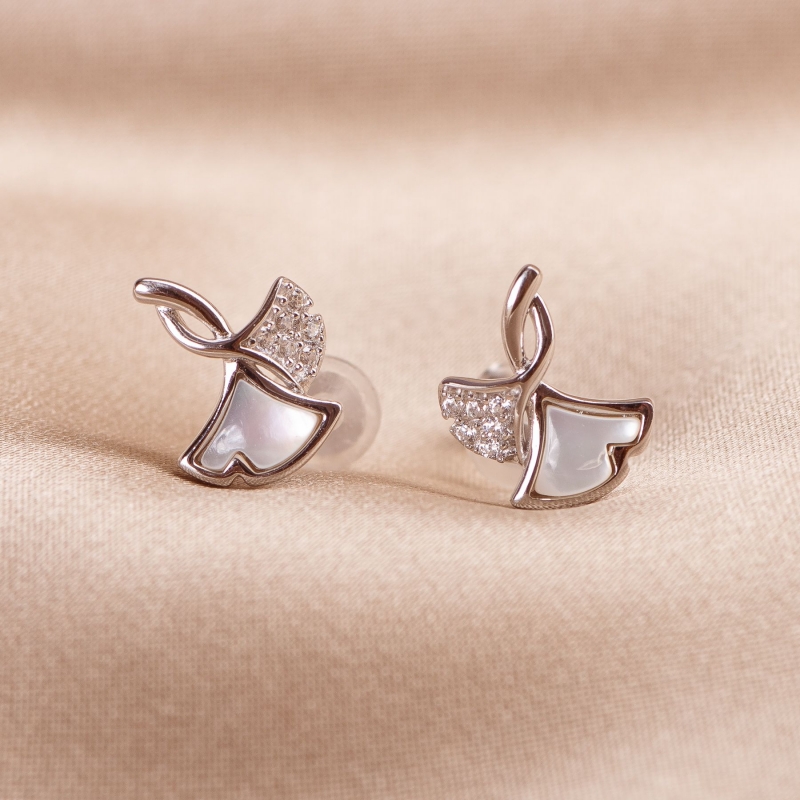 Sterling Silver Earrings Calla White zirconia