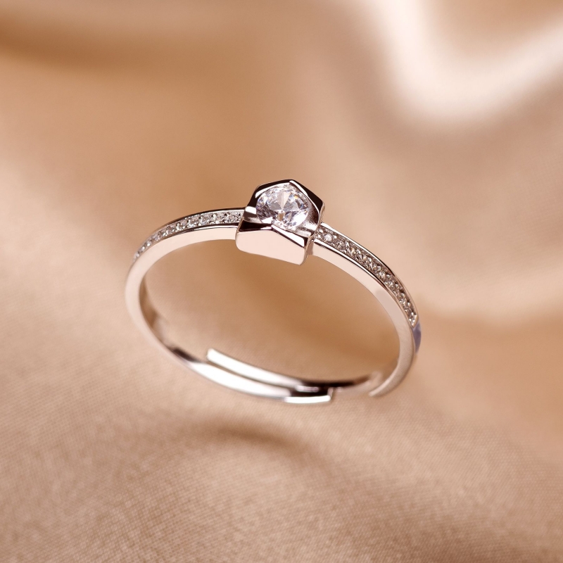 Inel reglabil argint Solitaire zirconia