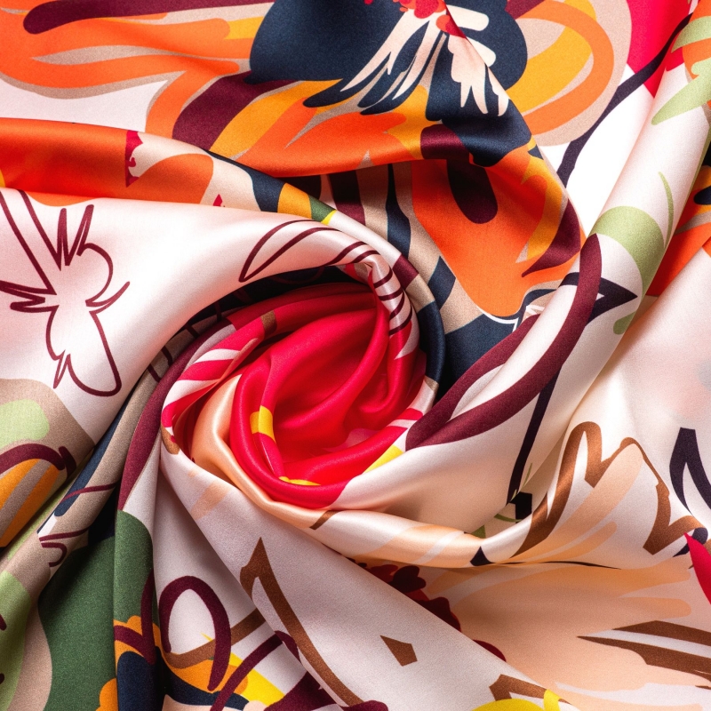 Silk scarf Flower Kiss red