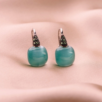 Sterling Silver Earrings Green Tiffany Cat Eye