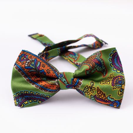 London Paisley 6 green silk bow tie