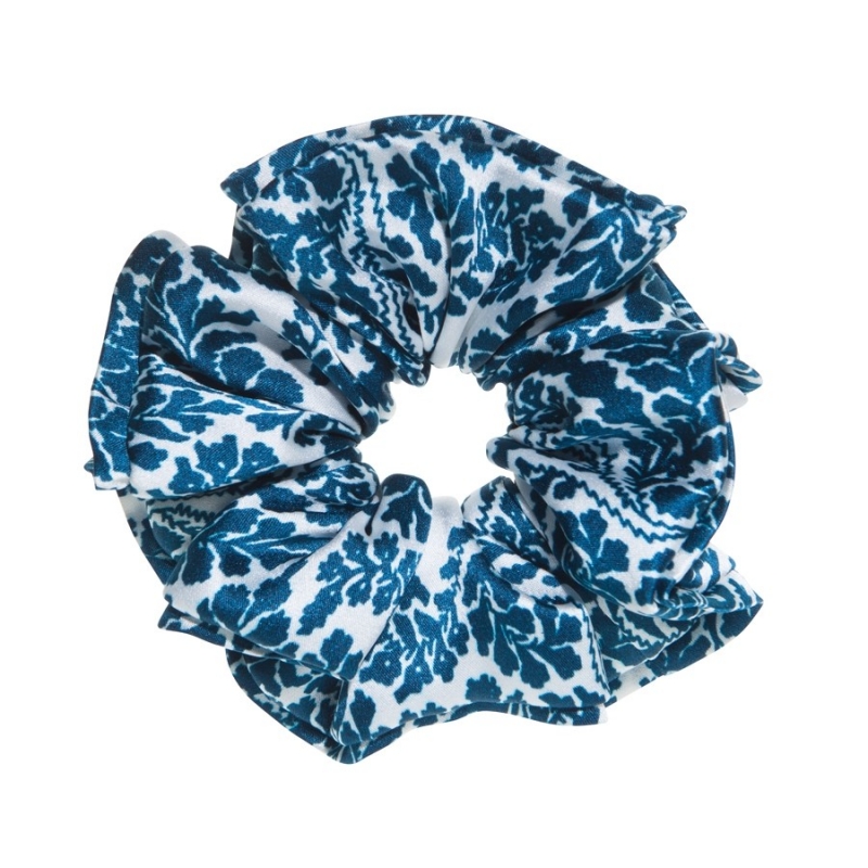 Hair twist floral alb-albastru