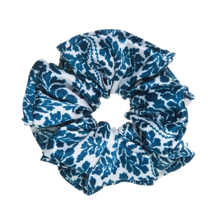 Hair twist floral alb-albastru