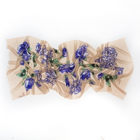 Wool Scarf Mila Schon bej blue roses